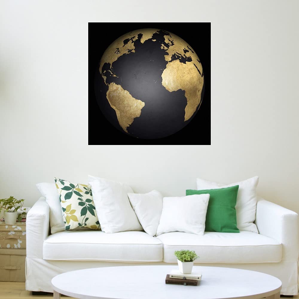 Black & Gold Globe Fine Art Canvas Wall Decor by Belle Maison - 22x22 Inch Ready-to-Hang Painting for Living Room, Bedroom, Office & More - Elegant Home Decor for Modern Interiors