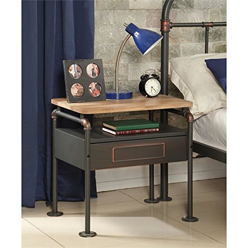Acme Nicipolis 1-Drawer Nightstand with Storage Compartment in Sandy Gray & Oak Finish - Perfect for Bedroom, Living Room or Office