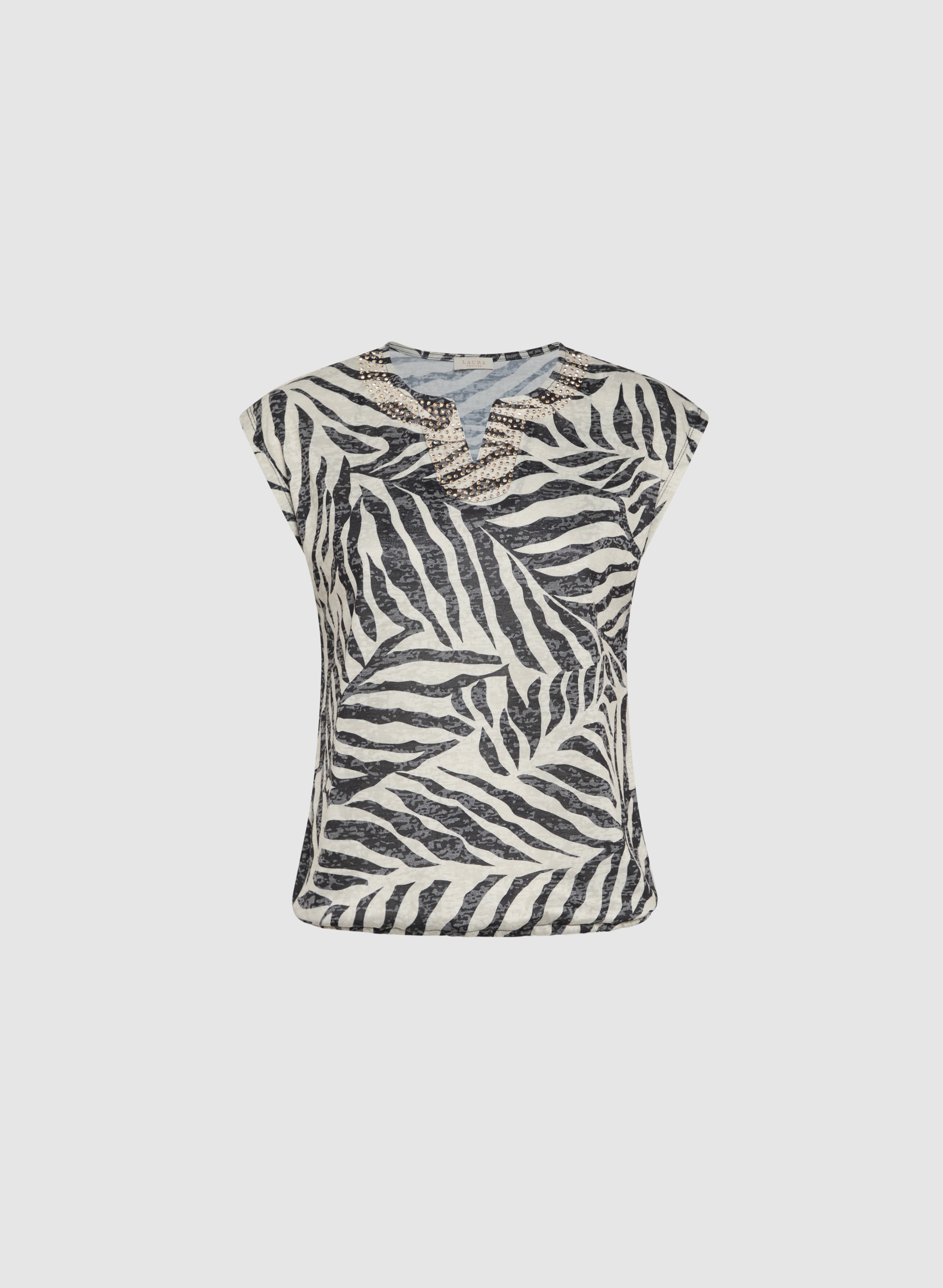 Embellished Palm Print T-Shirt for Women - Trendy Summer Casual Tee - Perfect for Beach Outings, Vacations & Everyday Wear