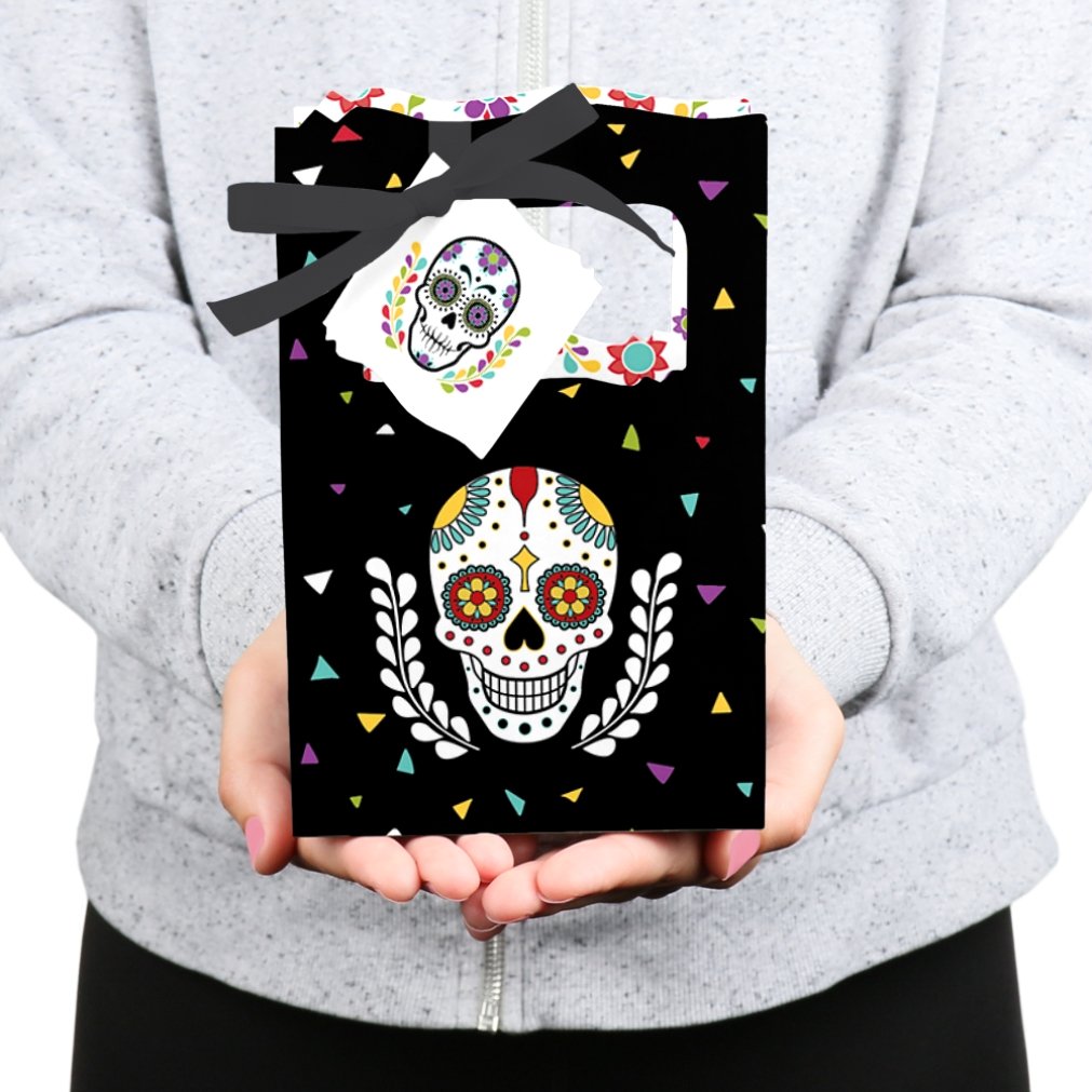 Day of the Dead Sugar Skull Party Favor Boxes - Set of 12 Colorful Halloween Treat Bags for Dia de los Muertos Celebrations, Themed Parties & Gift Giving