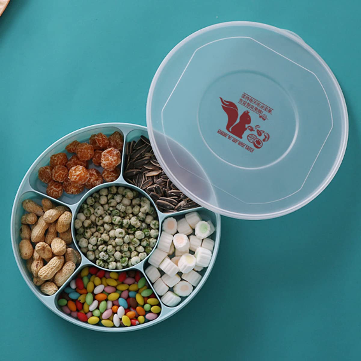 Luxshiny 2-Piece Plastic Divided Snack Serving Tray with Lids - Candy, Nut, Dried Fruit, Appetizer Storage Container | Perfect for Party Platters, Veggie Trays, and Dessert Displays (Blue)