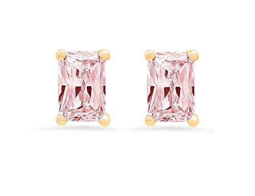 2.0 Carat Emerald Cut Pink Simulated Diamond Stud Earrings in 14K Yellow Gold - Solitaire Fine Jewelry for Anniversary, Gift & Special Occasions
