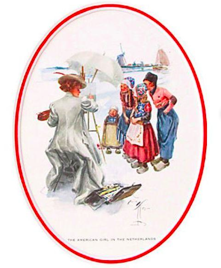 Vintage 1920s Original American 'Fisher Girl' Art Print - Harrison Fisher Illustration of American Girl in Netherlands - Perfect for Antique Collectors & Home Decor