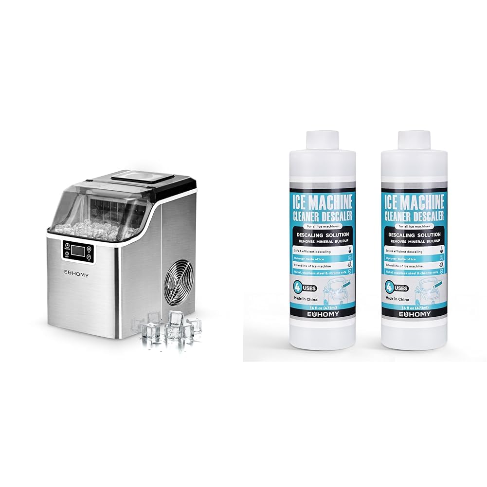 EUHOMY 45Lbs/Day Countertop Ice Maker Machine - Makes 24 Ice Cubes in 13 Minutes, Includes 32oz Ice Machine Cleaner (8 Uses) - Perfect for Home, Office, and Commercial Use