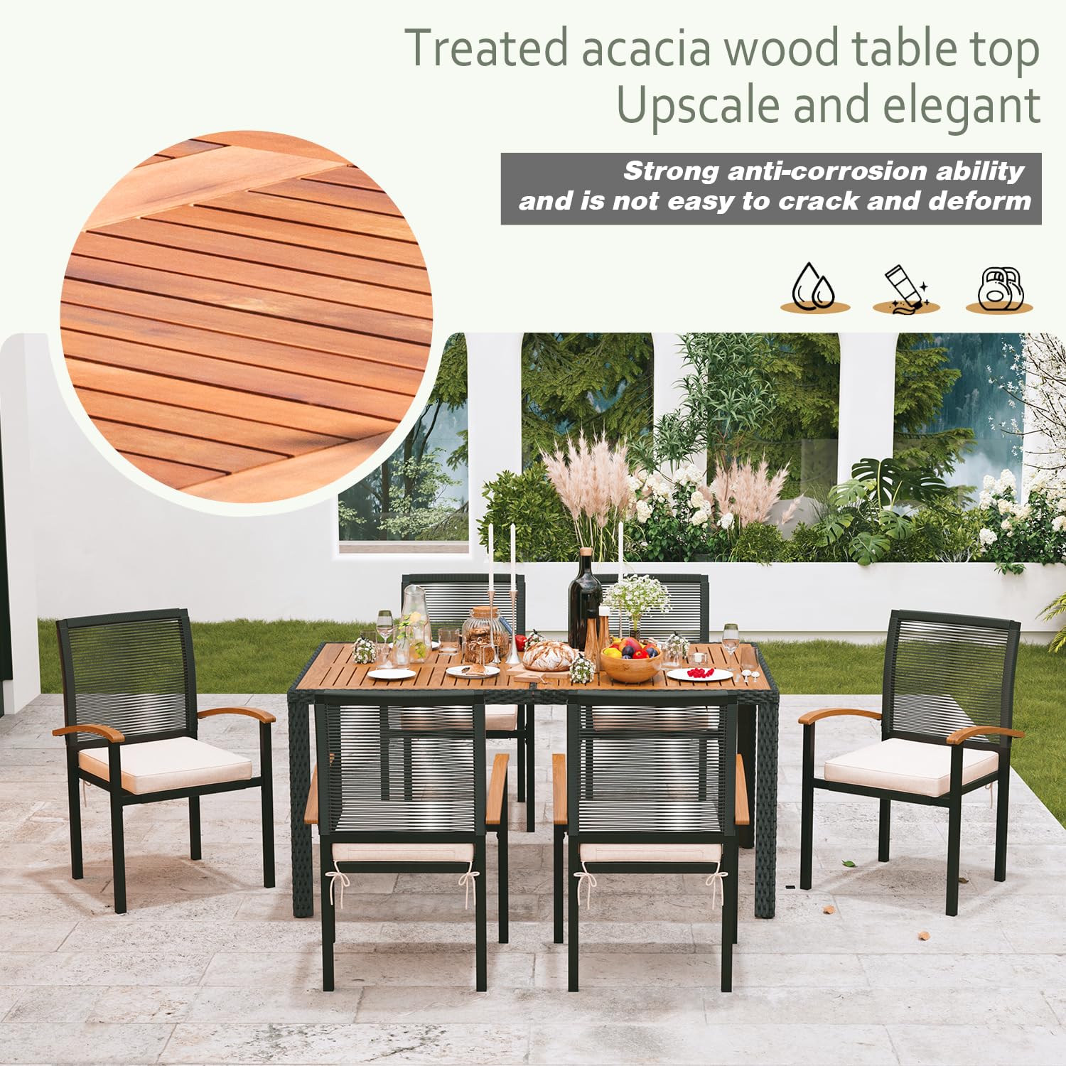7-Piece Outdoor Patio Dining Set - All-Weather Wicker Table and 6 Chairs for Garden, Yard, Porch, Poolside | Perfect for BBQs, Family Gatherings & Outdoor Entertaining