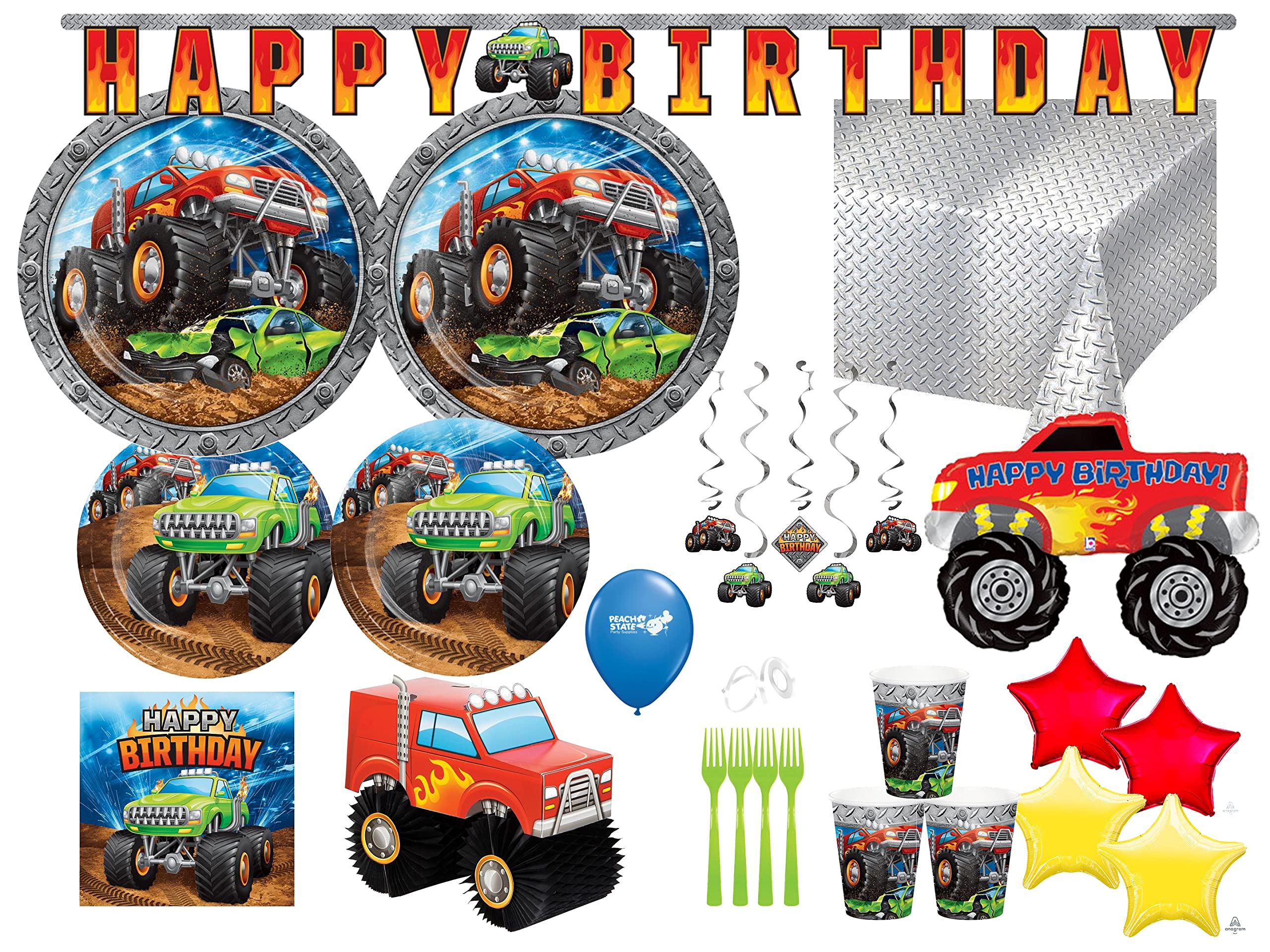 Monster Truck Birthday Party Supplies Bundle - Table Set with Decorations for 16 Guests | Perfect for Kids' Birthday Parties, Themed Events & Decorations