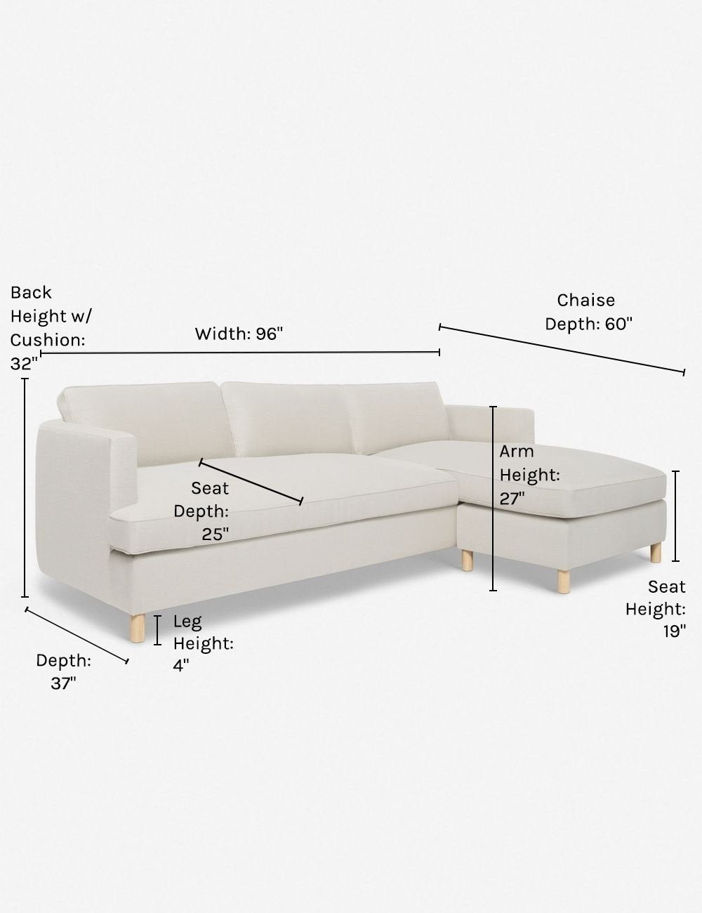 Belton Sectional Sofa by Ginny Macdonald - Modern L-Shaped Couch for Living Room, Lounge & Family Room - Comfortable Fabric Sectional with Reversible Chaise