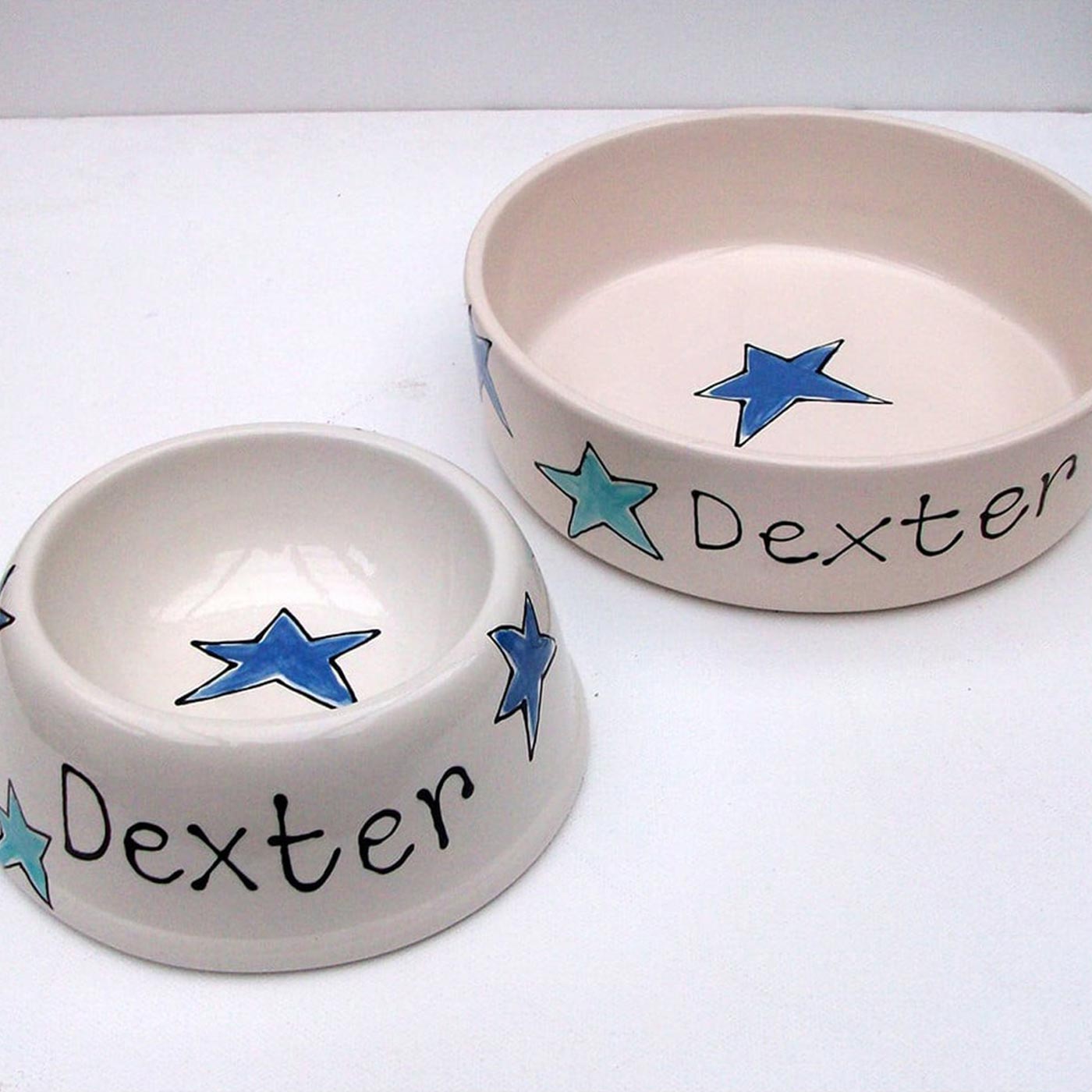 Personalized Angled Dog Bowl with Blue Stars - Non-Slip Pet Feeding Dish for Small & Medium Dogs - Perfect for Home, Travel & Outdoor Use