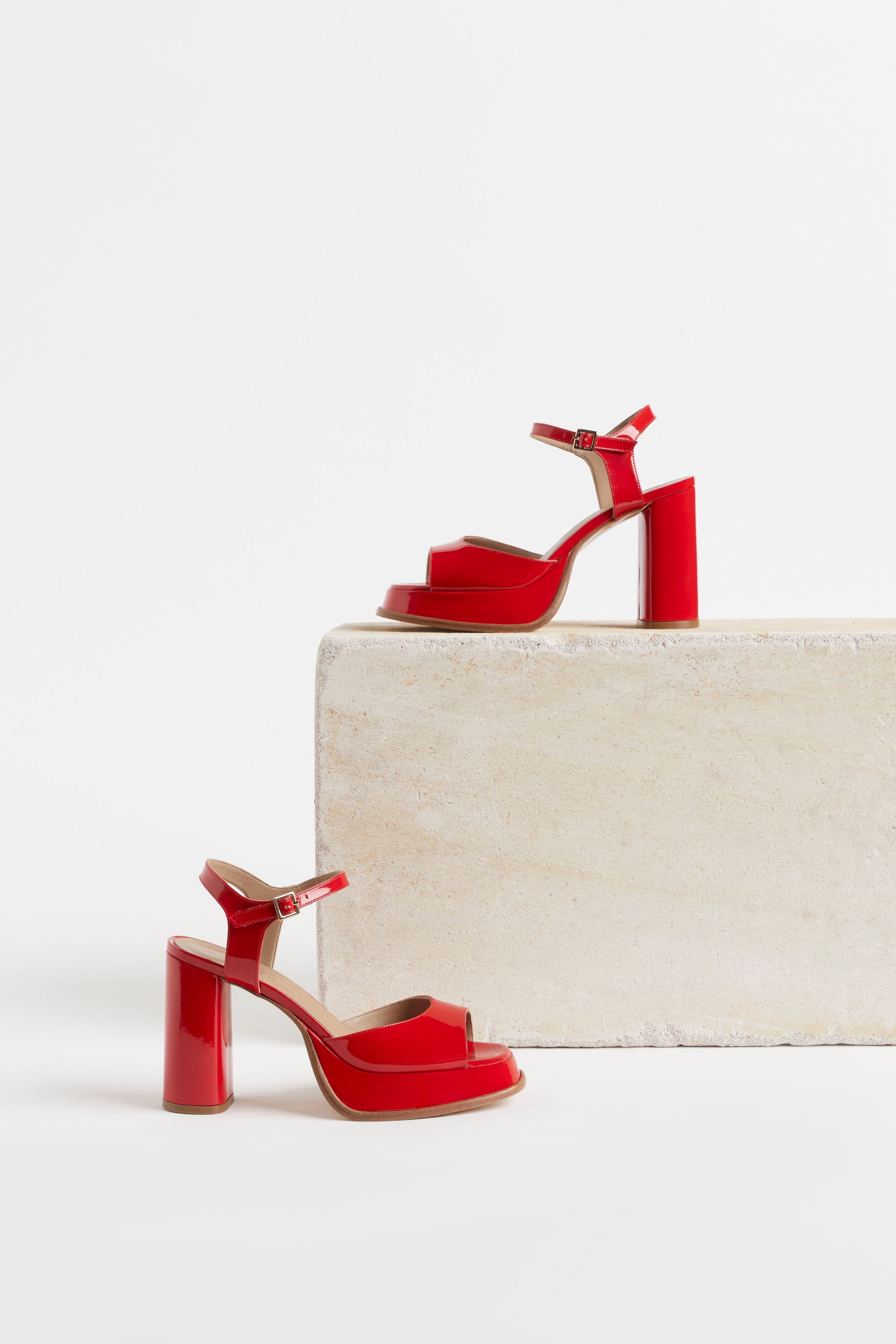 Husk EVA Platform Sandals - Red Patent Leather Women's Fashion Slides for Beach, Pool, and Summer Outfits