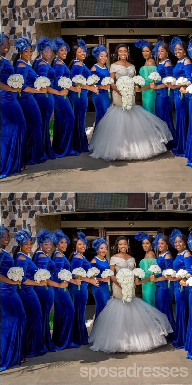 Elegant Blue Mermaid Jewel Half Sleeve Bridesmaid Dress WG1613 - Perfect for Weddings, Prom & Formal Events