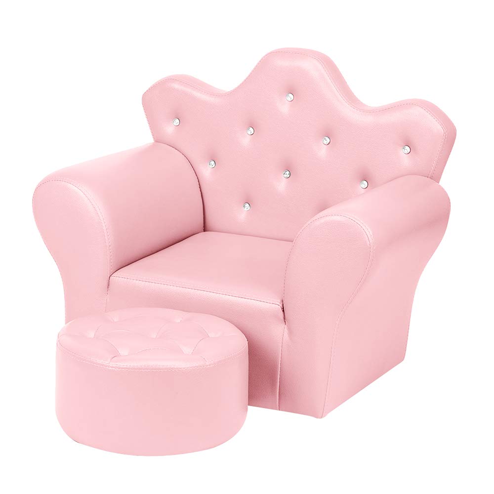 Kids PVC Leather Princess Chair - Mini Sofa for Girls in Bright Pink - Perfect for Playroom, Bedroom & Nursery Decor