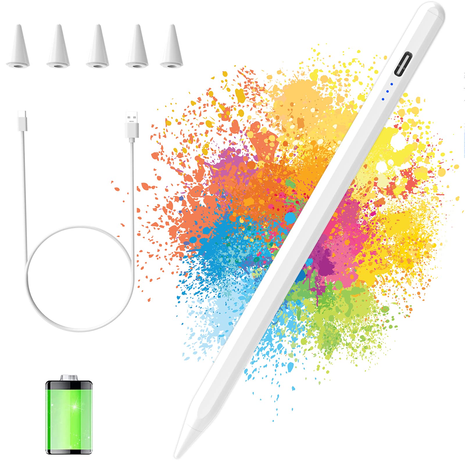 Apple Pencil Alternative for iPad 10th/9th Generation - Stylus Pen Compatible with iPad 2018-2022 Models (10th/9th/8th/7th/6th Gen, Air, Pro, Mini) - 15 Min Fast Charging, Palm Rejection & Tilt Sensitivity - White - Perfect for Drawing, Note Taking & Digital Art