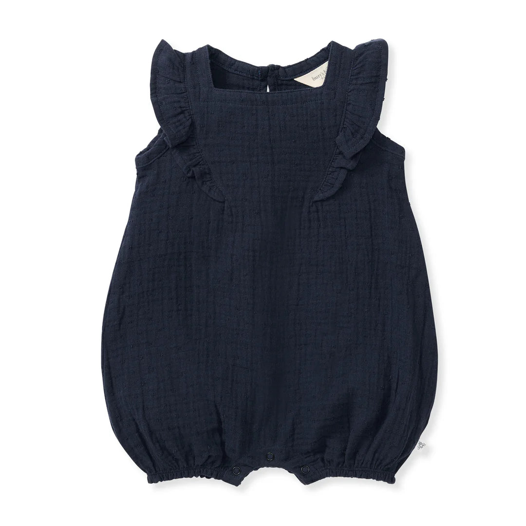 Baby Dotted Muslin Romper - Soft Breathable Cotton Jumpsuit for Newborns & Infants | Midnight Blue | Perfect for Playtime, Naptime & Photo Shoots
