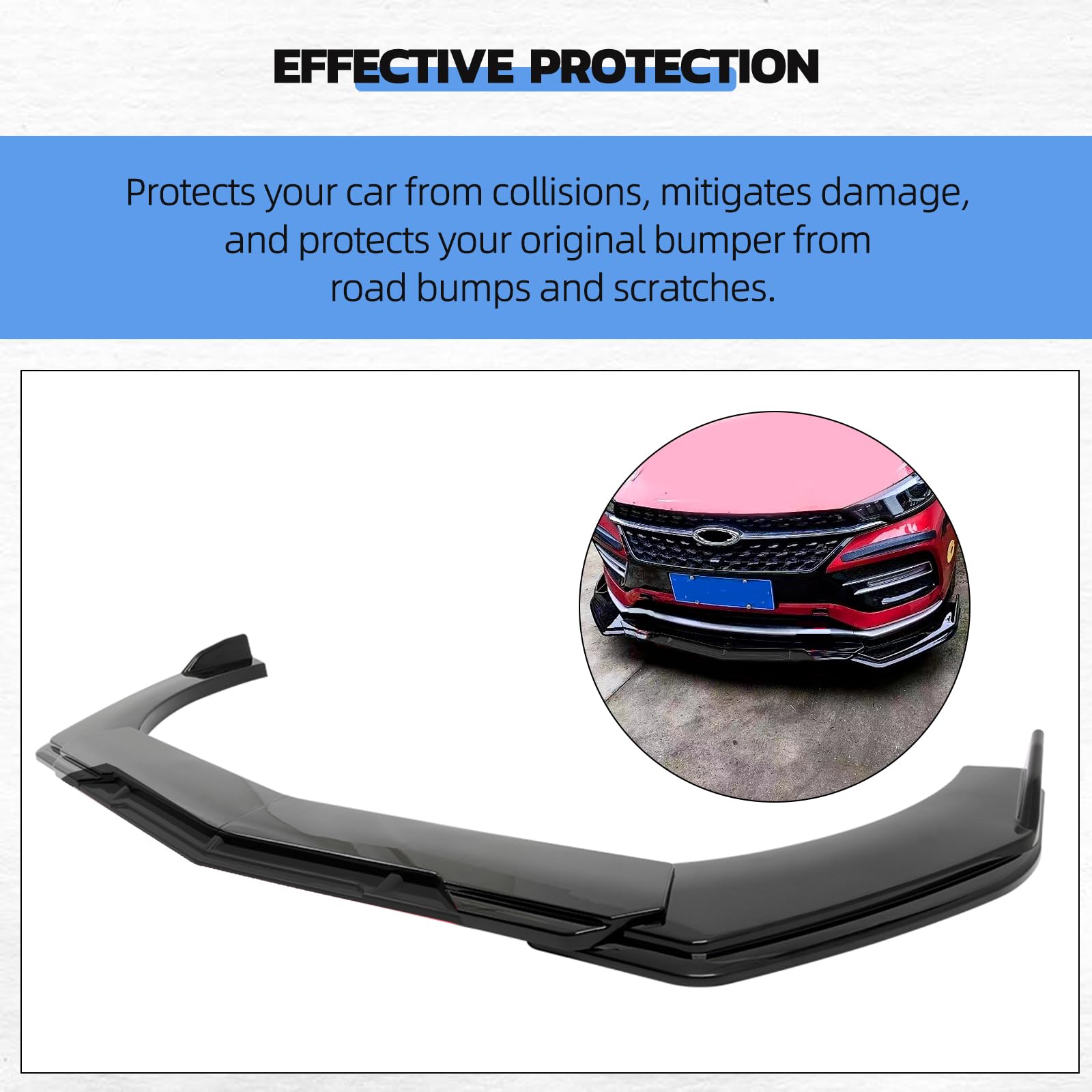 Universal Front Bumper Lip Splitter - Glossy Black ABS Adjustable Car Lip Spoiler for Most Vehicles | Enhances Aerodynamics & Style | Perfect for Street Racing, Car Shows & Daily Driving