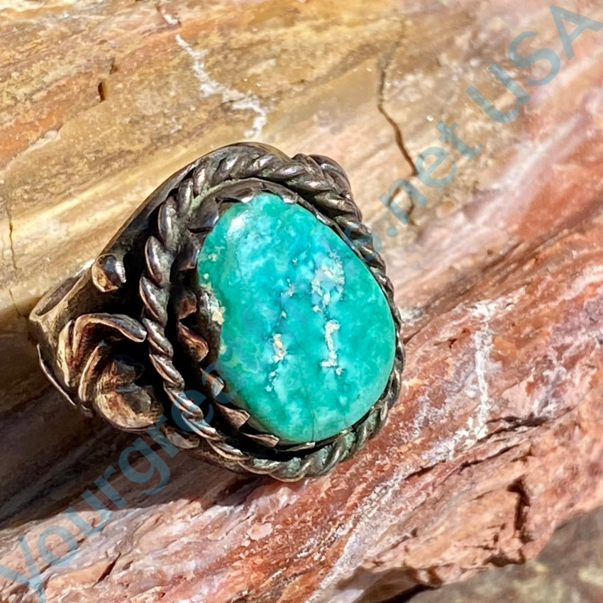 Vintage Navajo Chunky Turquoise Ring - Sterling Silver Size 11 - Handmade Native American Jewelry for Women - Perfect for Boho Fashion, Gift Giving & Special Occasions