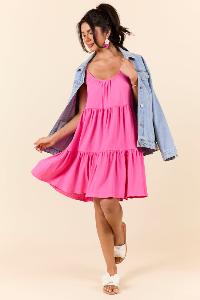 Pink Mini Tiered Knit Dress for Women - Summer Beach Party, Brunch & Vacation Outfit - Dockside Drinks Style