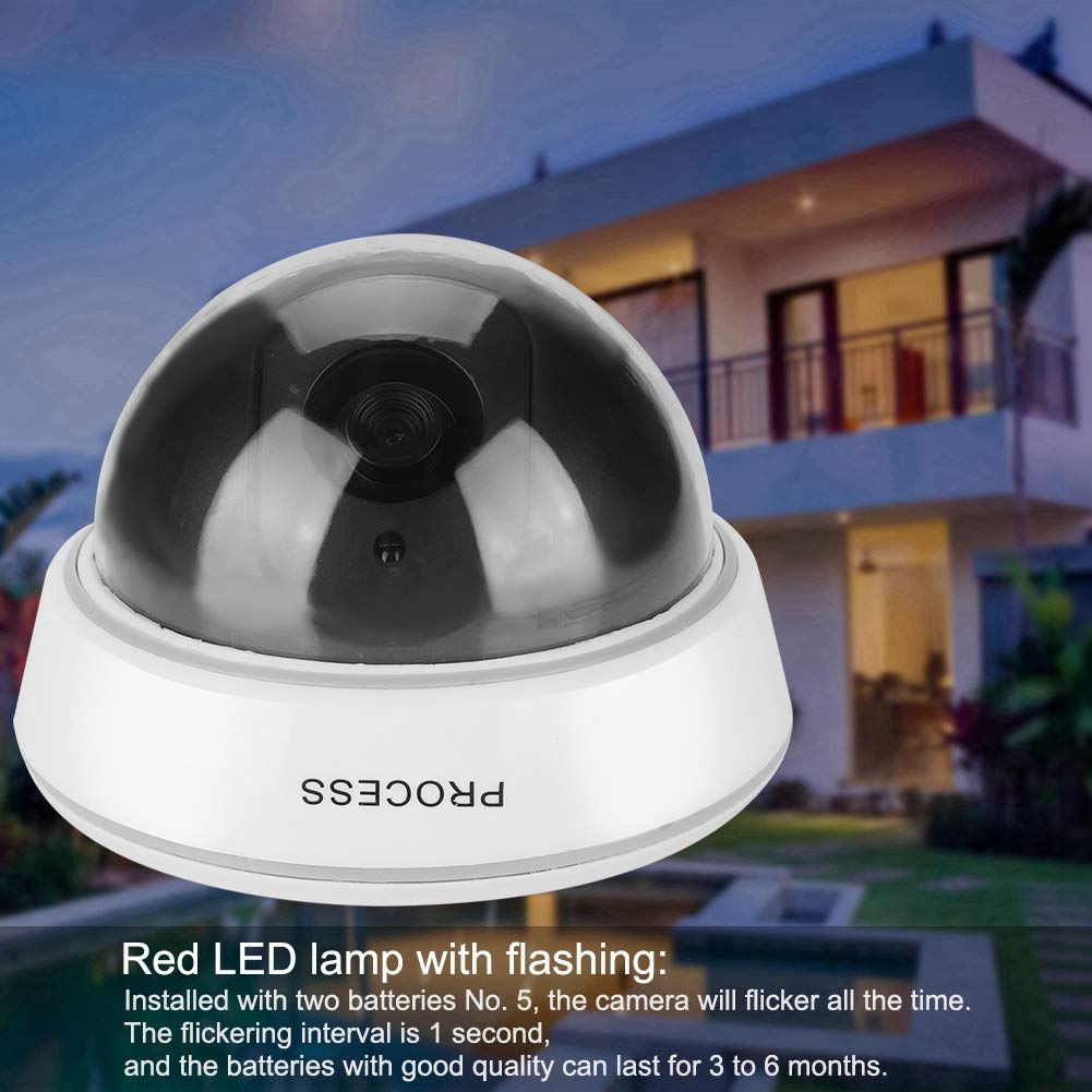 Fake Security Camera with Simulated IR LED Lights - White Dome Dummy Surveillance Camera for Home & Office Protection - Deter Burglars for Indoor/Outdoor Use