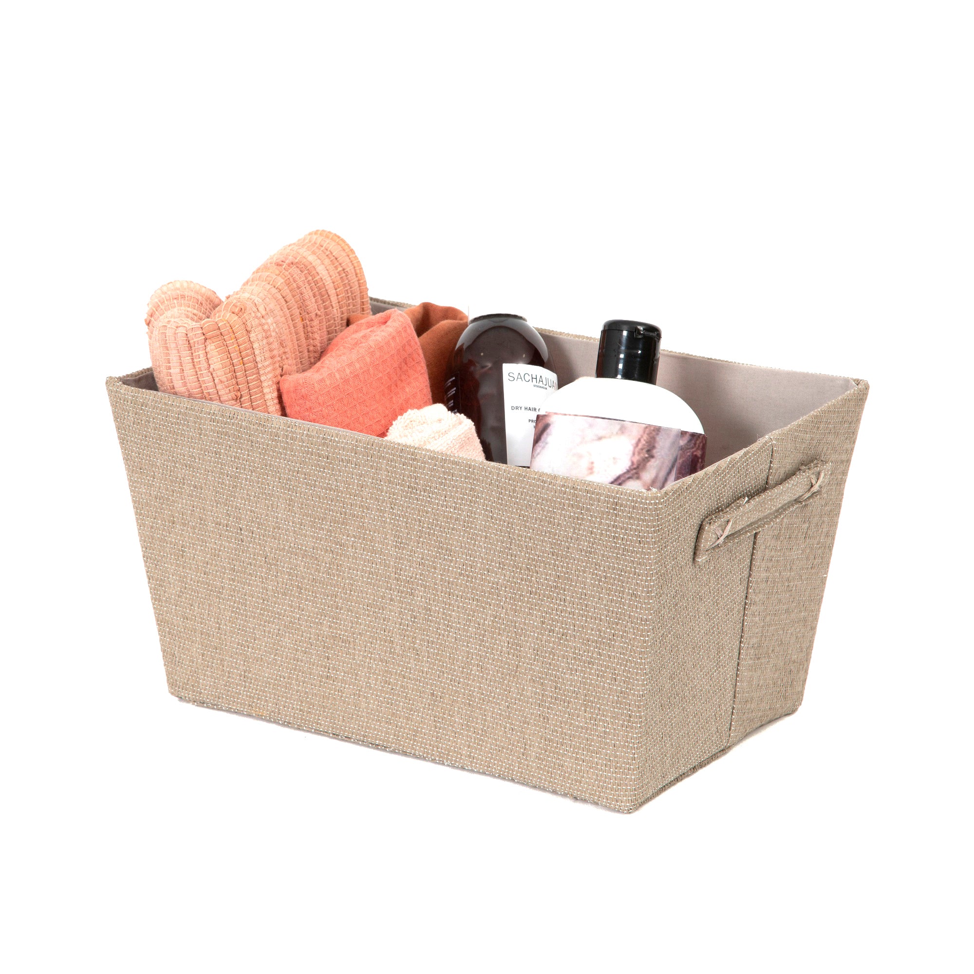 Stylish Beige Woven Storage Basket with Handles - Perfect for Home Organization, Laundry, and Decorative Storage