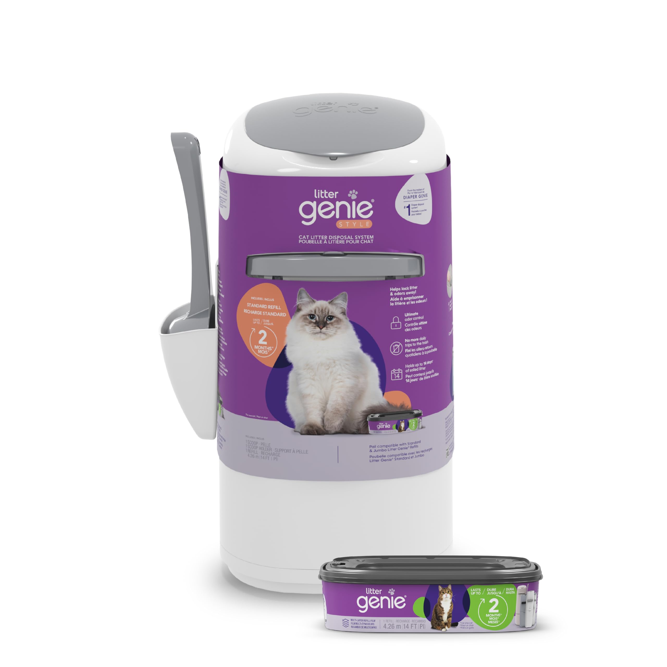 Litter Genie Cat Litter Disposal System - Odor Control Waste Pail with Refill Bag | Convenient Cat Litter Box Accessory for Home, Apartment & Multi-Cat Households