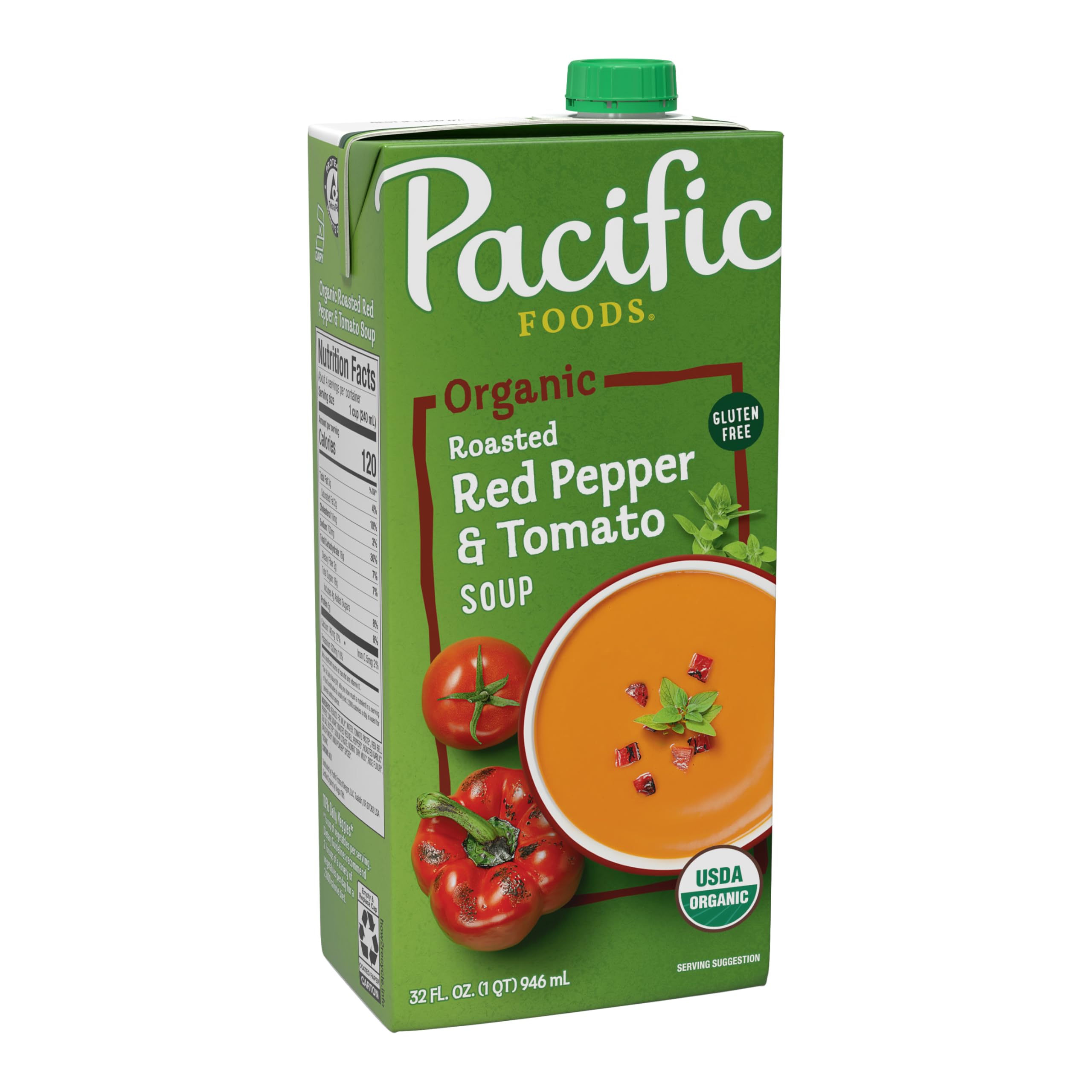Pacific Foods Organic Roasted Red Pepper & Tomato Soup - 32 oz (Pack of 1) | USDA Certified, Gluten-Free, Vegan | Perfect for Quick Lunches, Cozy Dinners & Healthy Meal Prep