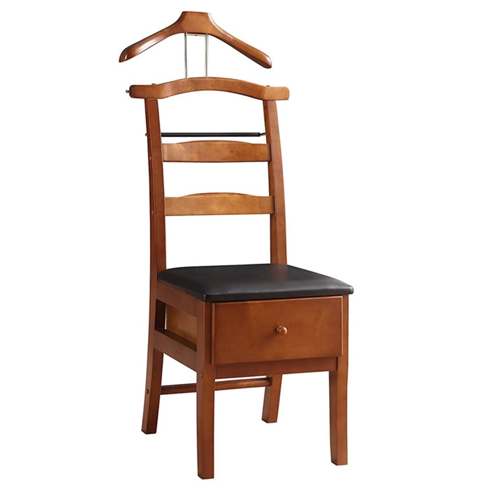 Wooden Valet Stand with Drawer - Freestanding Clothes Rack with Trouser & Tie Bar - Suit Valet Stand for Men & Women - Perfect for Bedroom, Closet & Dressing Room Organization
