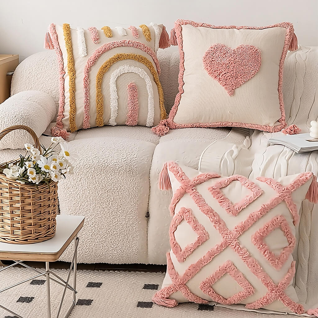 Pastel Arch Tufted Throw Pillow Cover - Soft Bohemian Decor for Sofa, Bed & Couch - Home Decor Accent Pillow for Living Room, Bedroom & Nursery