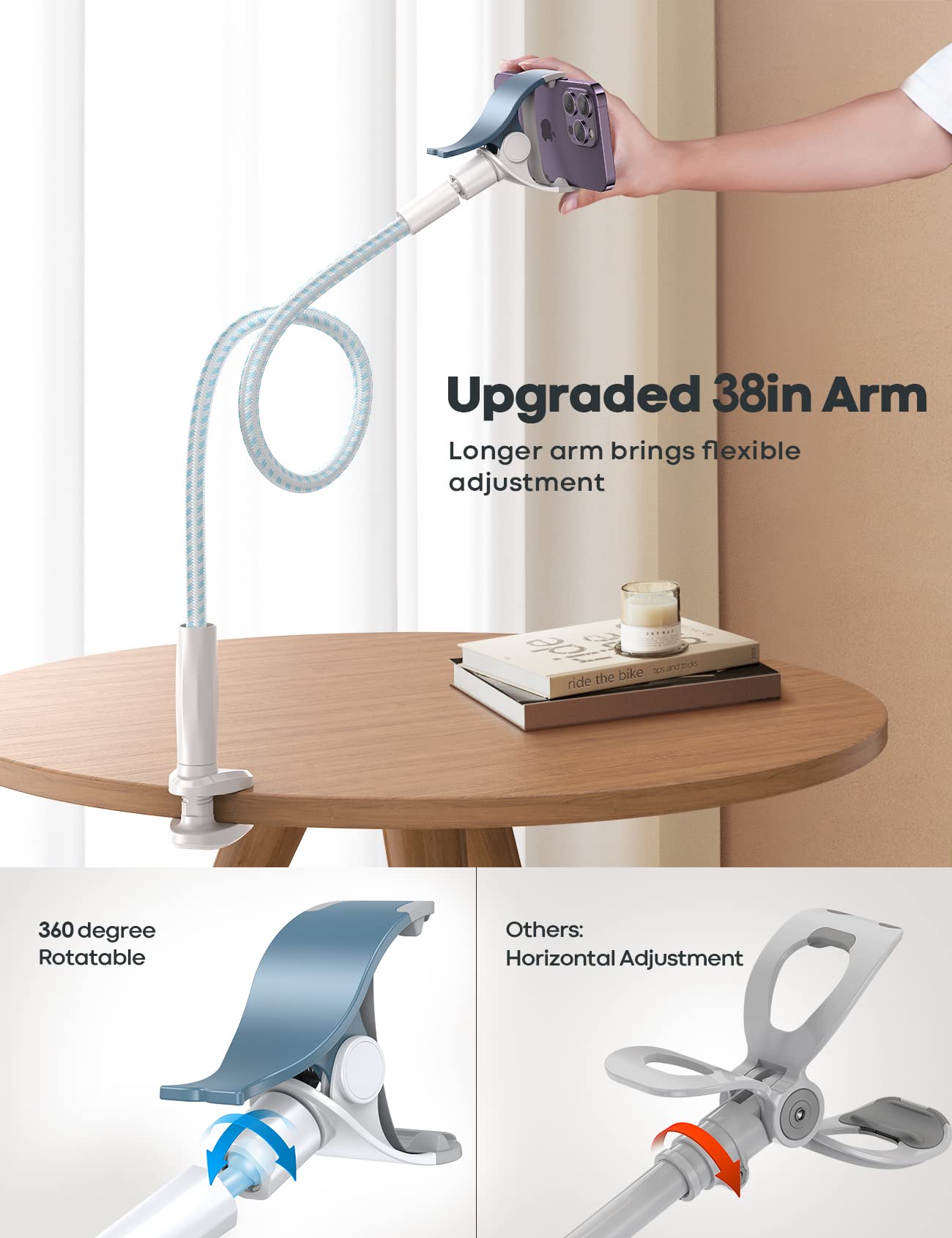 Lamicall Adjustable Gooseneck Phone Holder for Bed & Desk - 38