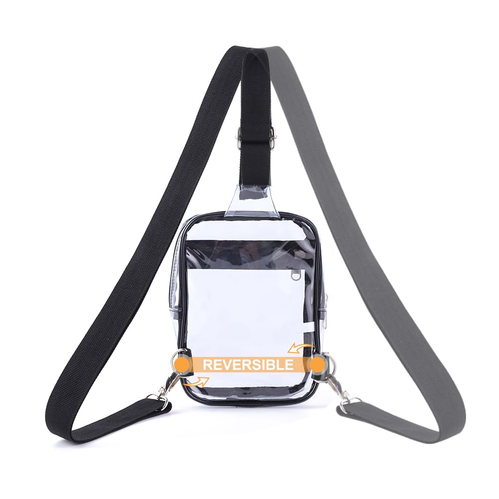 Small Clear Sling Bag for Women - Genuine Leather Crossbody Fanny Pack - Mini Chest Bag (Black) - Perfect for Travel, Concerts & Everyday Use