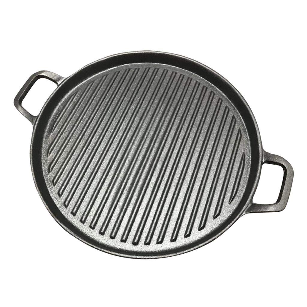 KMTCG 30cm Thickened Striped Cast Iron Steak Frying Pan - Uncoated Nonstick BBQ Grill Plate & Griddle for Perfect Steaks, Burgers, and Meat Roasting - Ideal for Stovetop, Oven, and Outdoor Camping Cooking