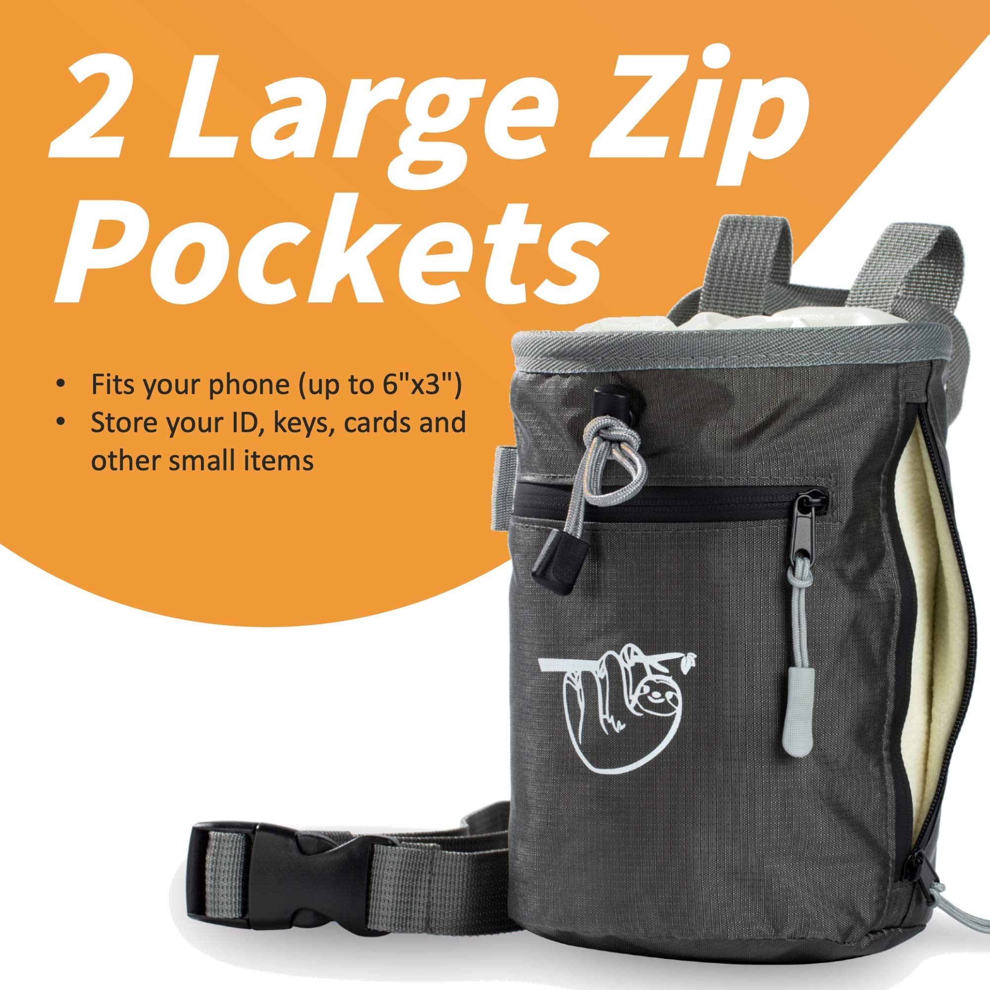 Premium Rock Climbing Chalk Bag with 2 Large Zipper Pockets - Ideal for Bouldering, Gym Weightlifting & Outdoor Climbing - Durable Chalk Holder for Sports Enthusiasts - Perfect Gift for Climbers and Fitness Lovers