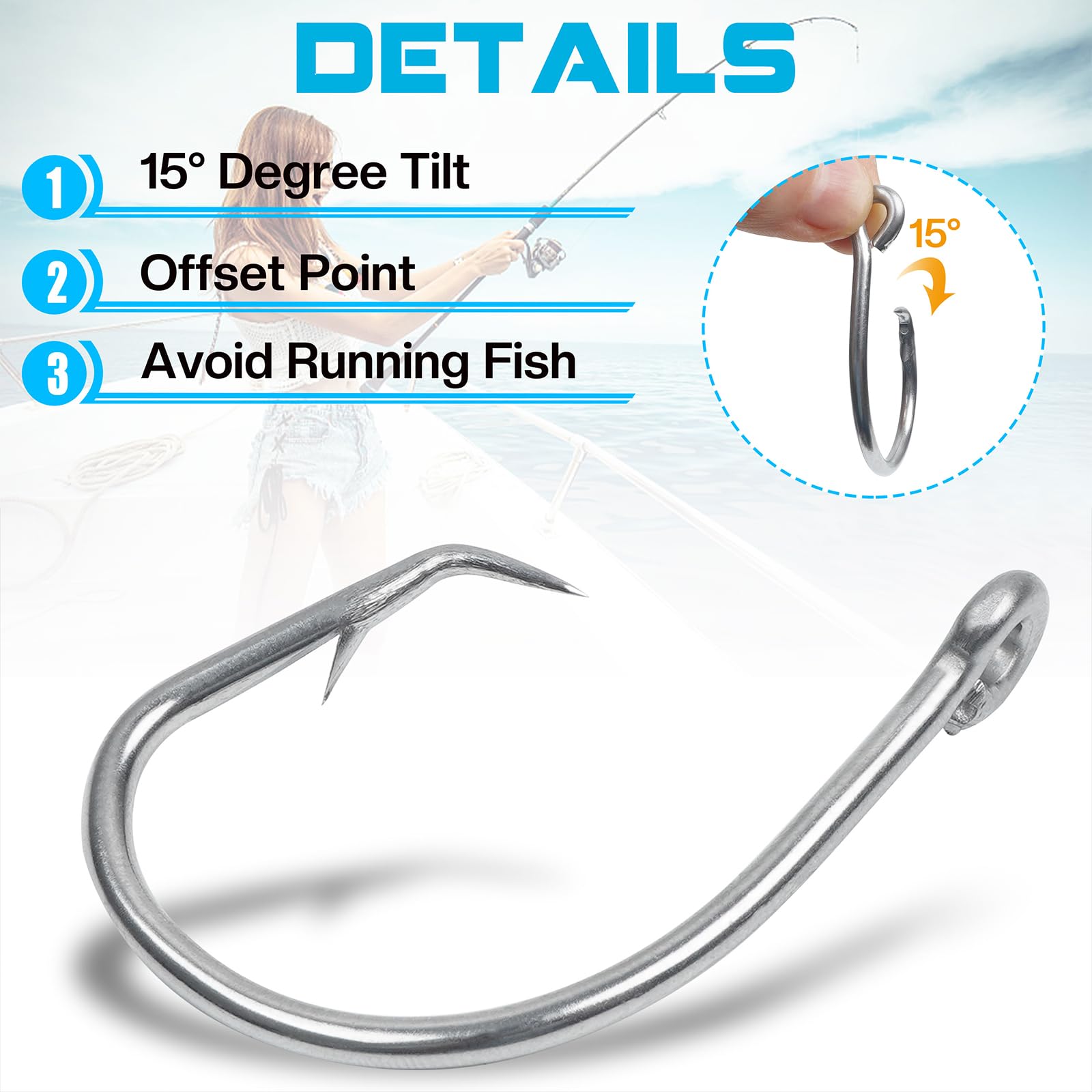 **20pcs Stainless Steel Saltwater Circle Hooks - Wide Gap Short Shank Fishing Hooks for Tuna, Catfish, Bass & Bluegill | Big Game & Inline Fishing Hooks for Ocean & Freshwater Angling**