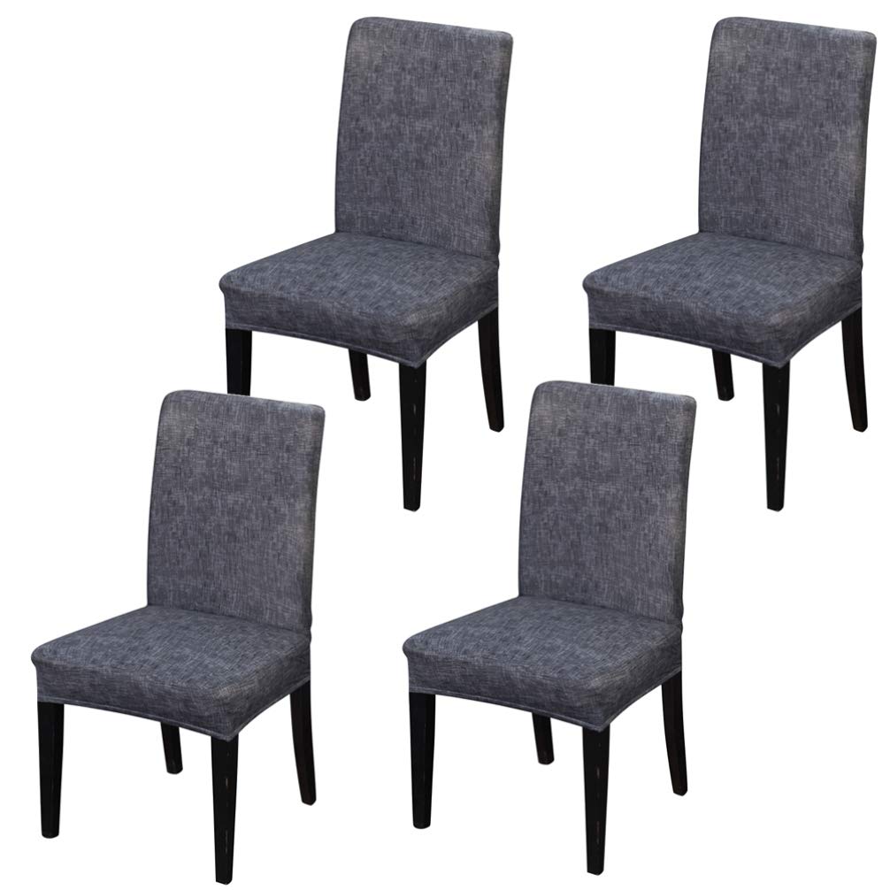 VOSAREA 4-Piece Wedding Chair Covers Set - Stretchable Polyester Dining Chair Slipcovers with Linen Pattern - Fits Parsons Chairs, Armchairs & High Chairs - Perfect for Weddings, Parties & Home Decor