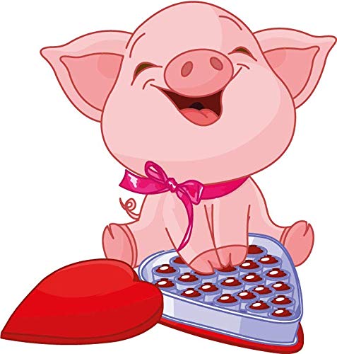 Funny Cartoon Pig Vinyl Magnet - Waterproof Flexible Car Bumper Sticker with Smile Heart Design (5 Inch) - Perfect for Cars, Fridges, Lockers & DIY Decoration