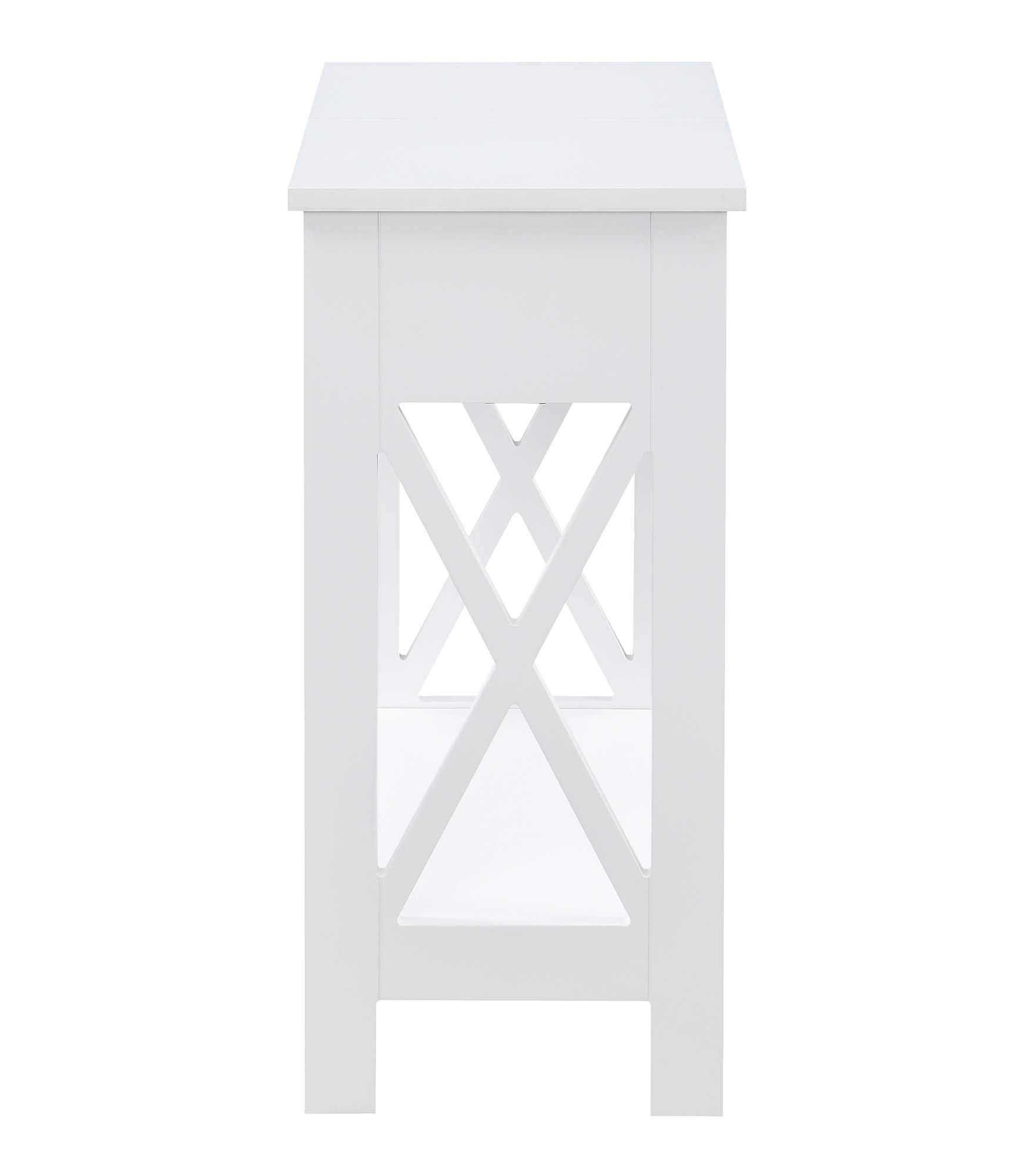 Oxford Flip Top End Table with USB Charging Station & Shelf - White | Modern Side Table for Living Room, Bedroom & Office | Convenience Concepts