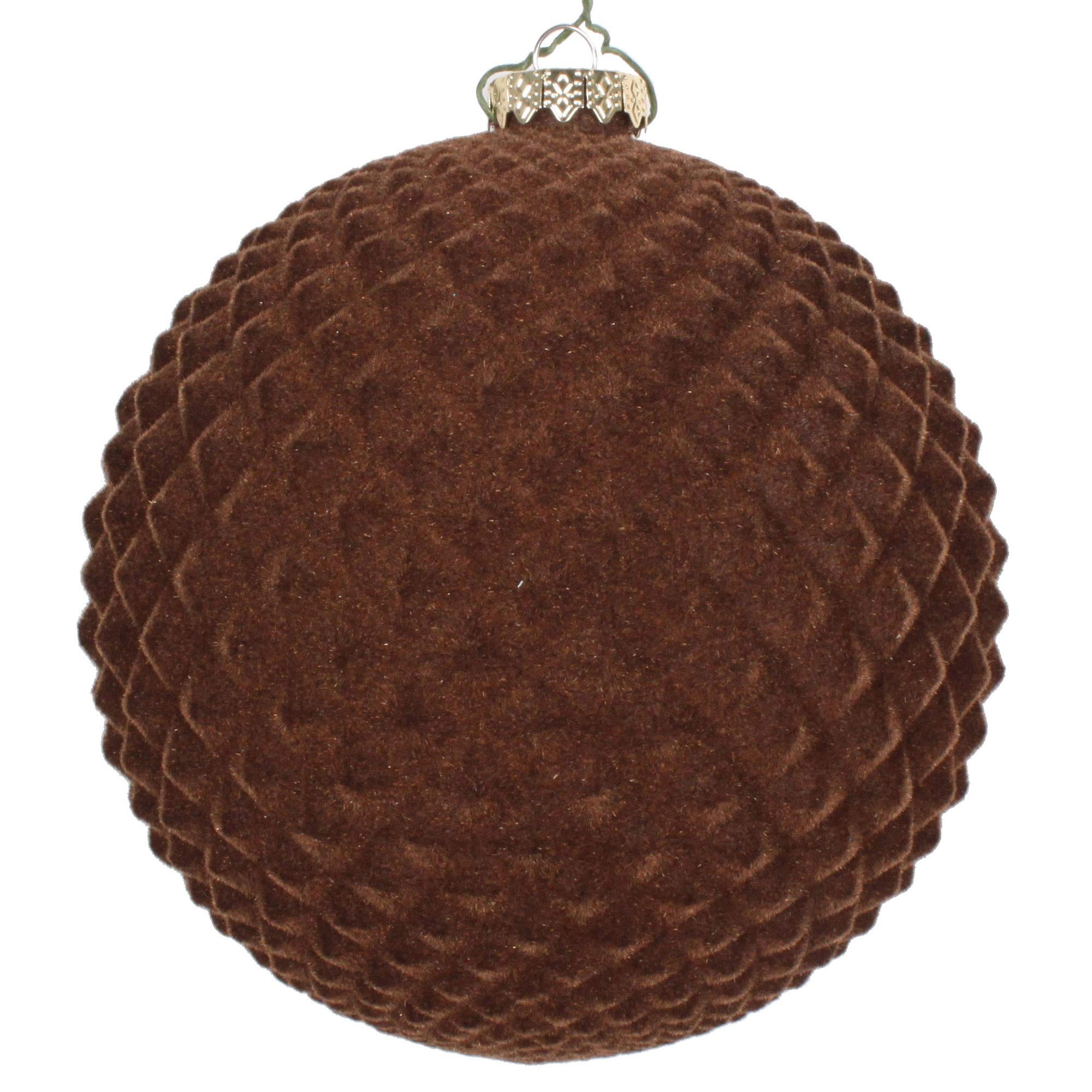 Vickerman 5-Inch Chocolate Brown Flocked Durian Ball Christmas Tree Ornament Set of 2 - Perfect for Holiday Decor, Party Favors, and Festive Home Decorations