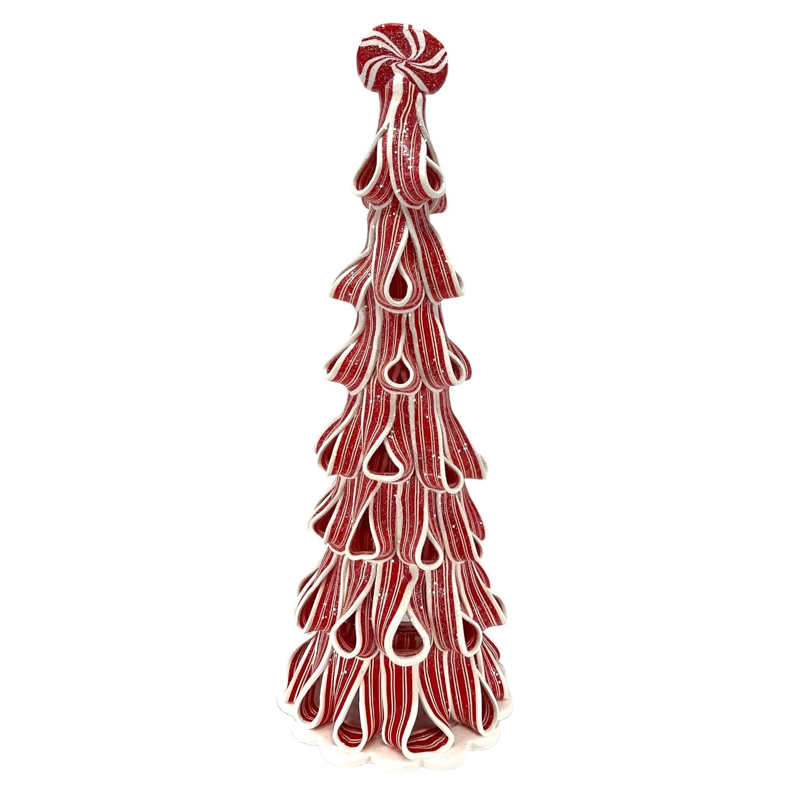 Gerson 2151020 Clay Dough Candy Cane Ribbon Christmas Tree - 13.5 Inch Holiday Decoration for Home, Office & Festive Party Decor