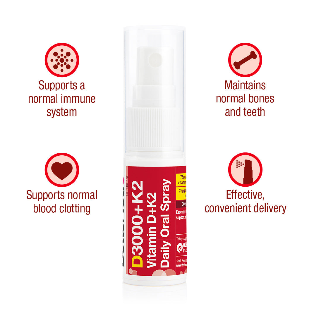 BetterYou Vitamin D3 3000 IU + K2 Oral Spray - Fast Absorption Immune & Bone Support Supplement - Easy-to-Use for Home, Travel & Daily Wellness Routine