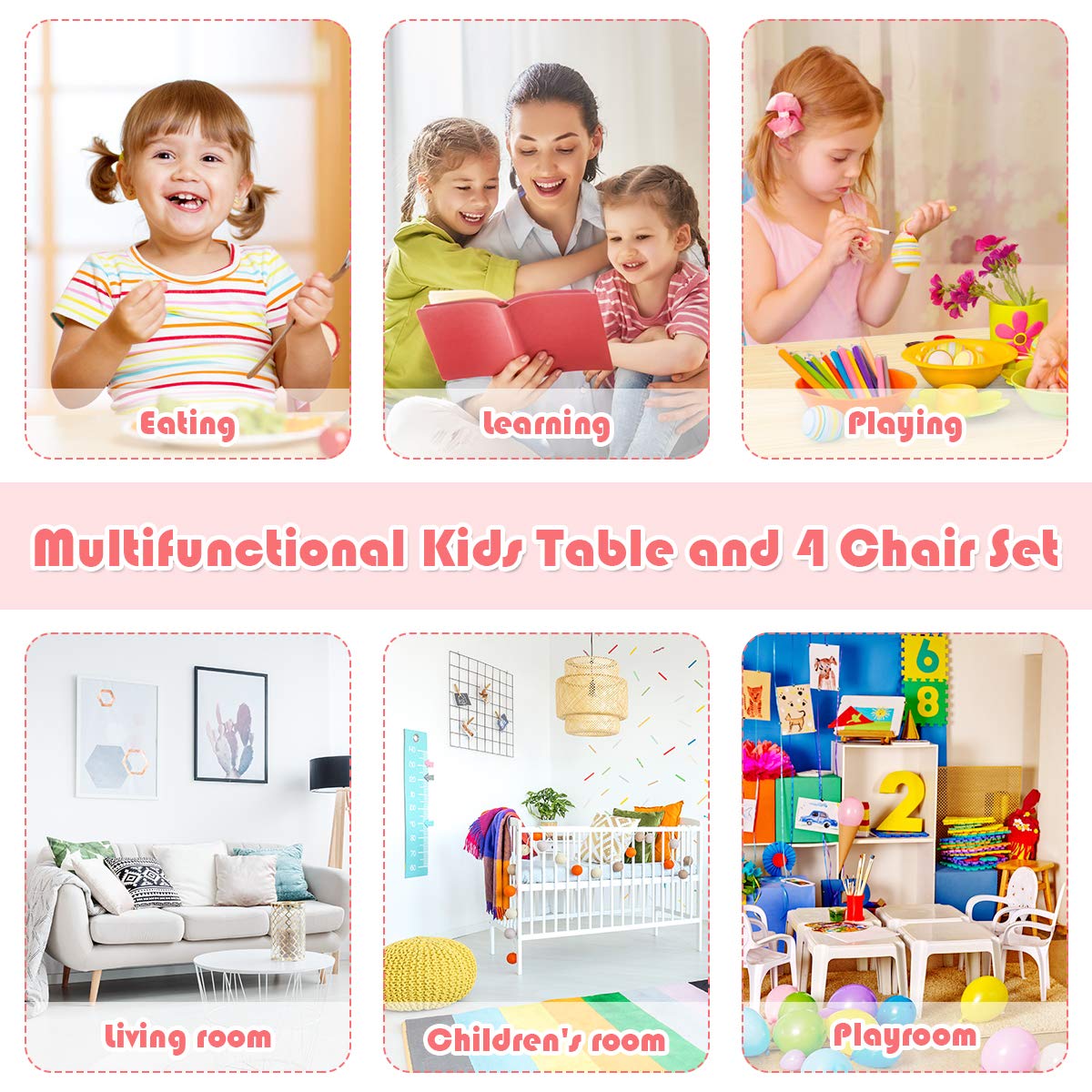 BETTARY Kids Wooden Table and Chair Set - 5 Piece Toddler Activity Furniture for Studying, Crafts, Art & Dining | Sturdy Playroom Set for Ages 2-6 | Perfect for Preschool Learning, Creative Play & Mealtime (Natural Wood)