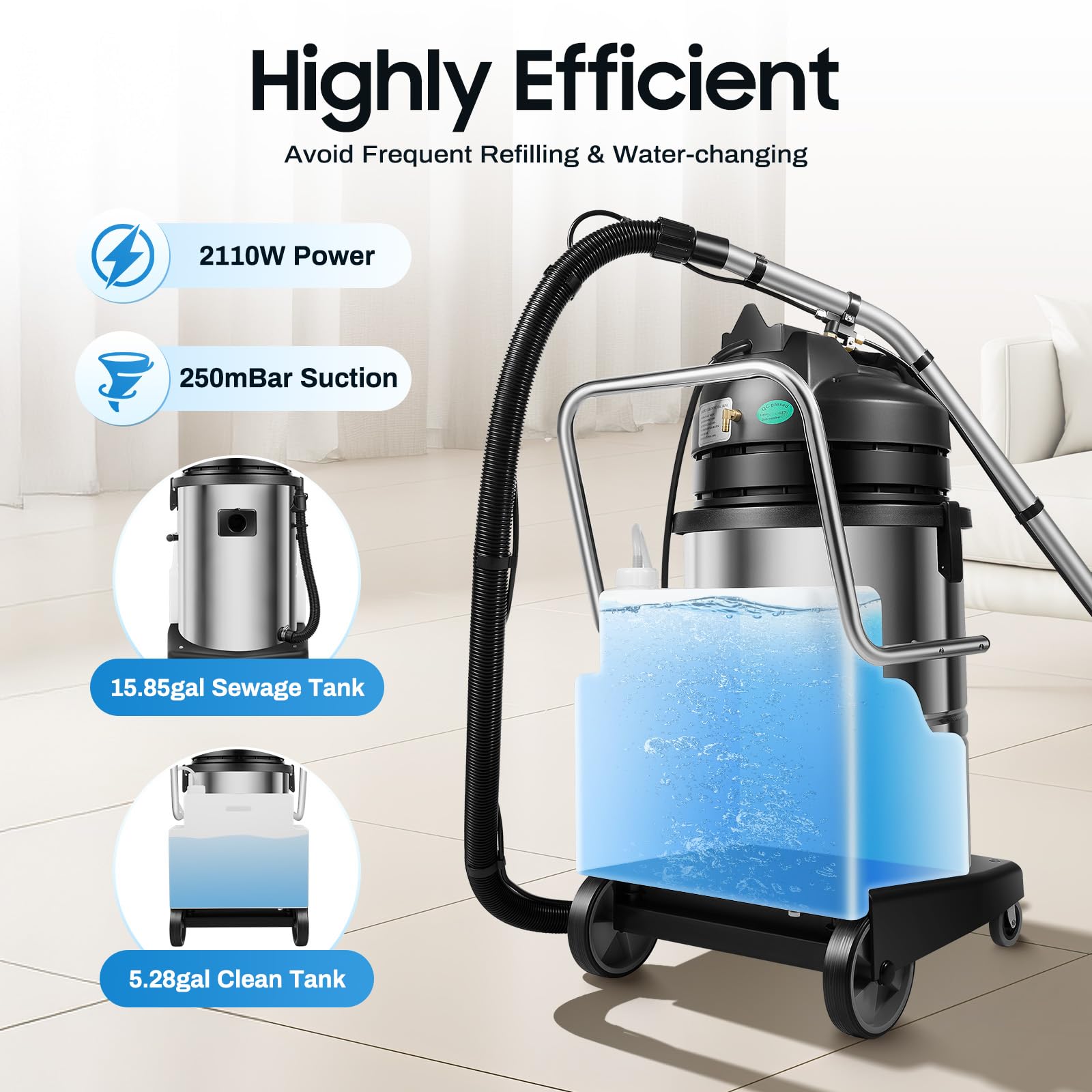 60L Commercial Carpet Cleaner Machine - 110V Deep Cleaner for Carpets, Sofas & Curtains | Portable Carpet Shampooer & Floor Scrubber with Dust Extraction | Perfect for Home, Office & Commercial Cleaning