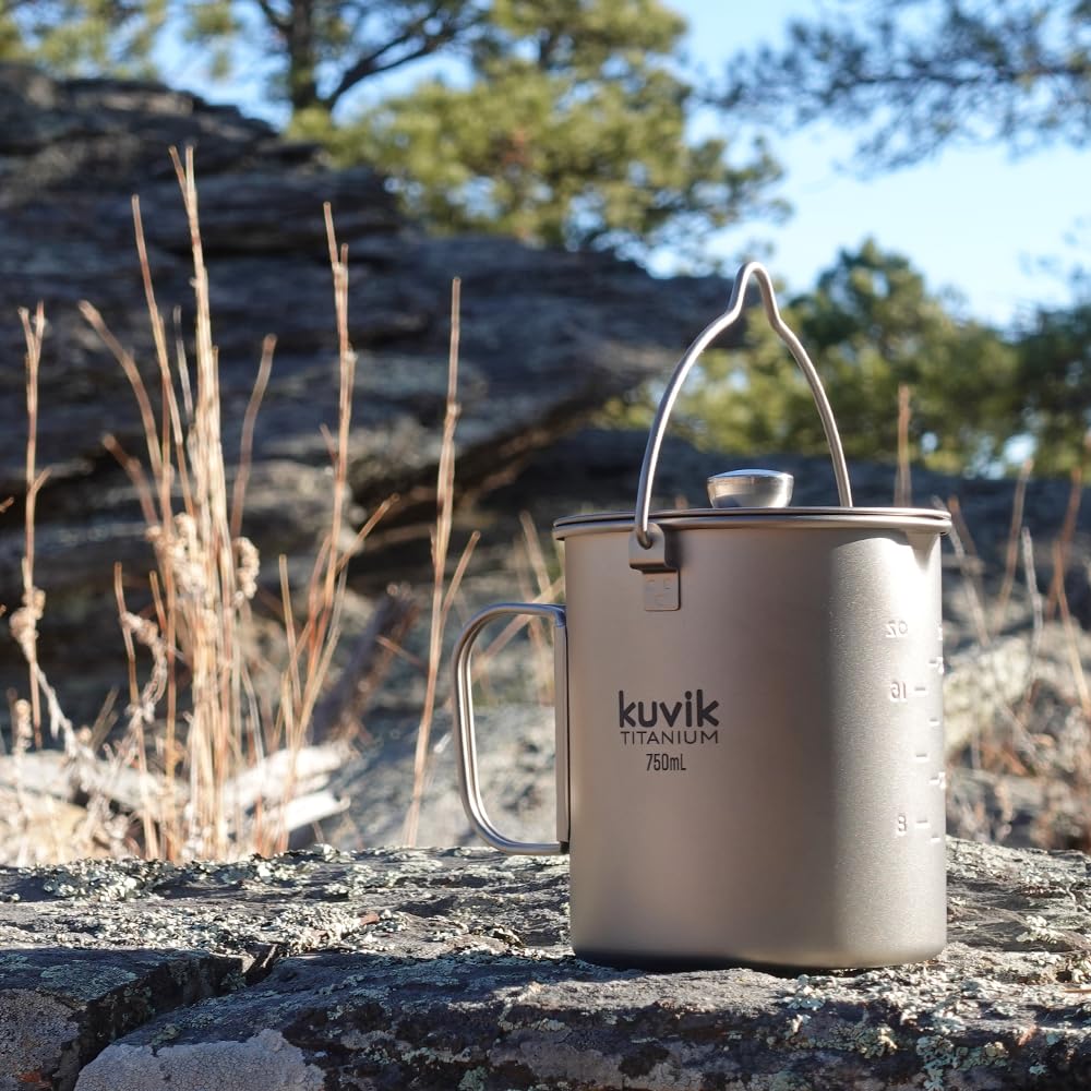 Kuvik Titanium French Press 750ml (25.4 oz) - Ultralight Compact Coffee Maker for Backpacking, Camping & Travel - Perfect for Outdoor Adventures & Home Brewing