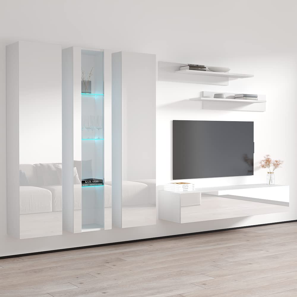 Modern White Floating TV Stand with Storage & LED Lights - Wall-Mounted Entertainment Center for Bedroom & Living Room - Space-Saving TV Console with Shelves for Gaming & Home Theater Setup