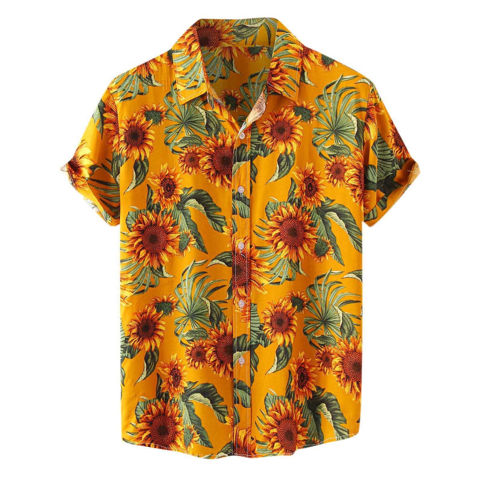 Retro Print Men's Short Sleeve Hawaiian Shirts - Button Up Lapel Casual Summer Tops for Dad - Plus Size Comfort Fit - Perfect for Beach Vacation, Luau Party & Tropical Getaways