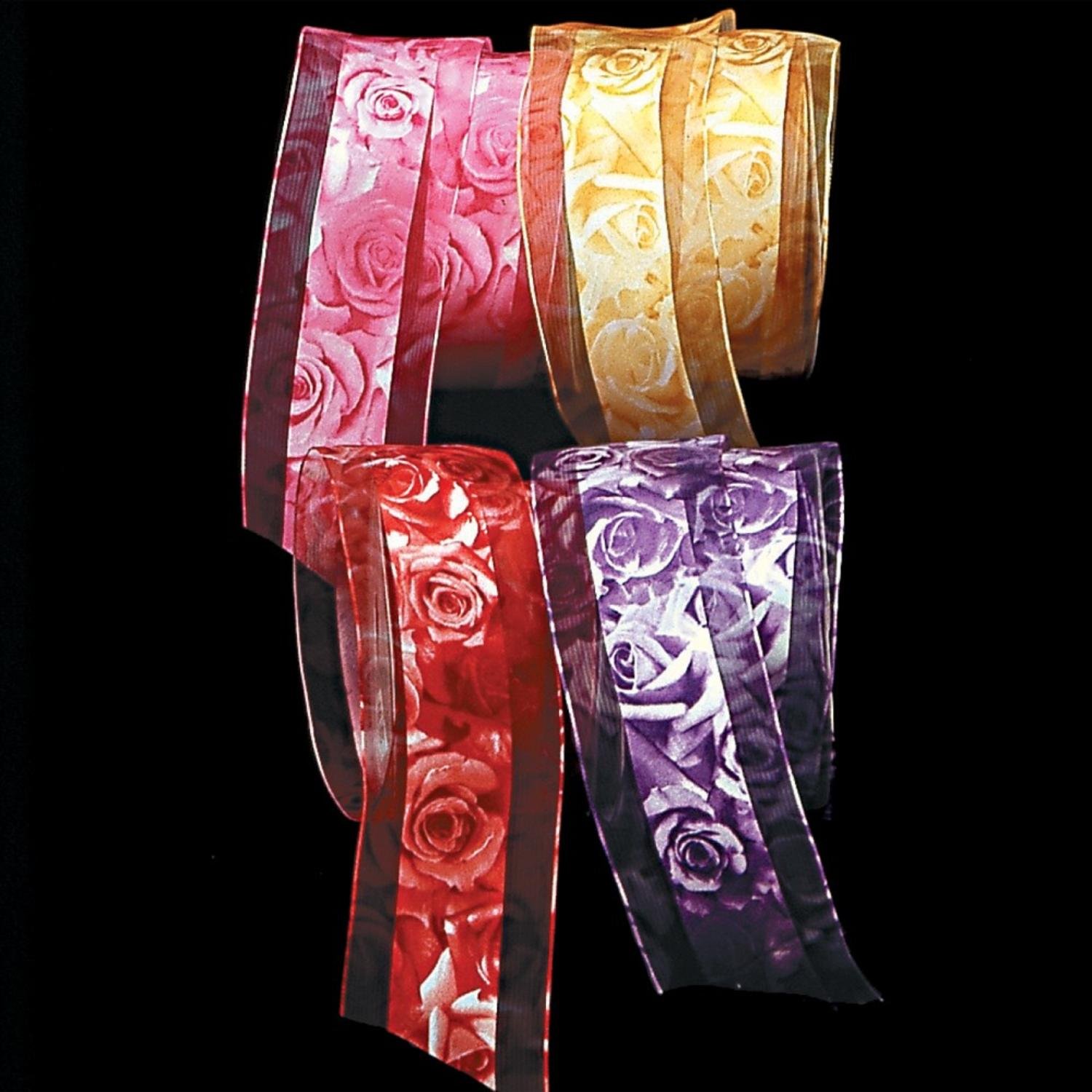 Golden Yellow Rose Satin and Organza Wired Craft Ribbon 2.5