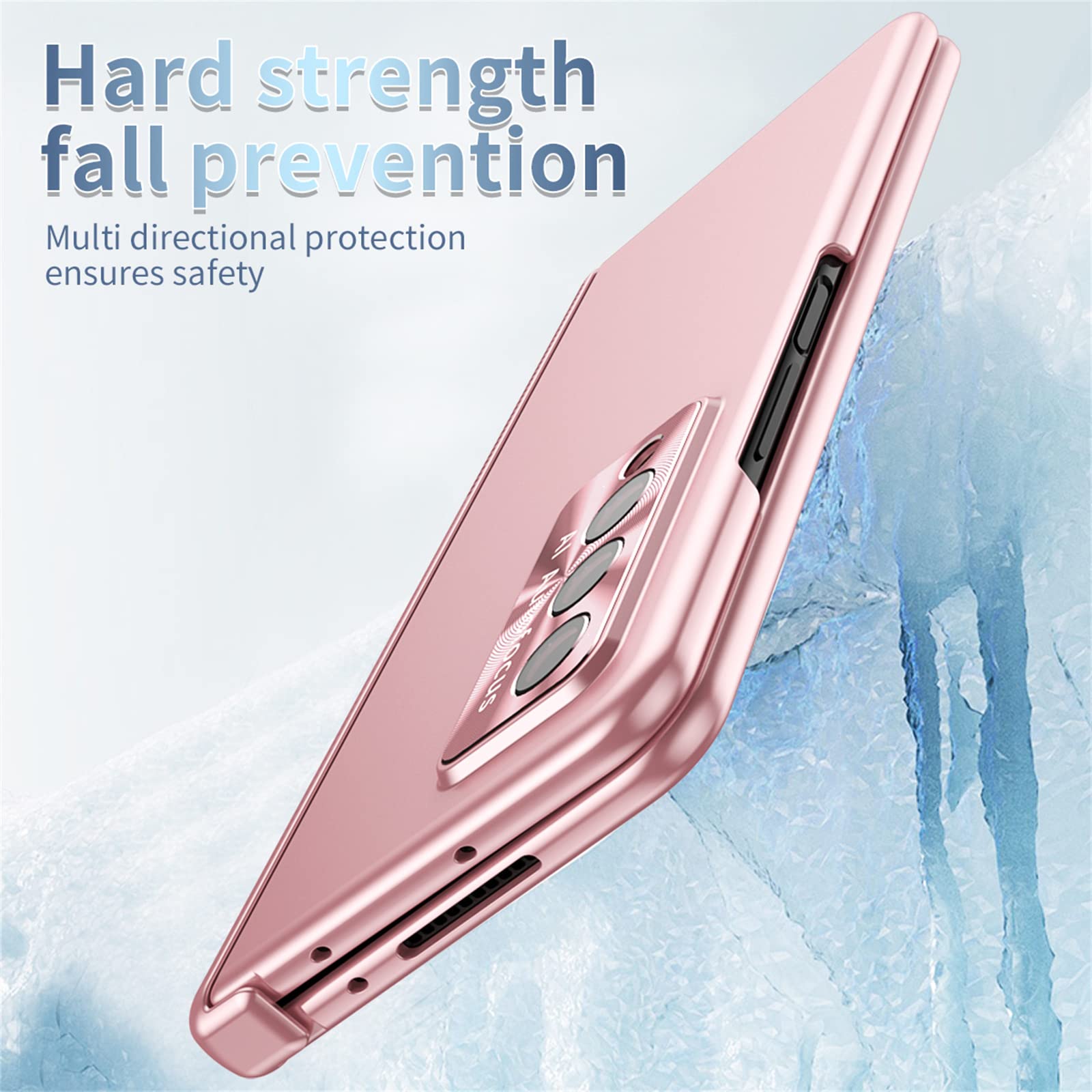Premium 4-in-1 Magnetic Hinge Protection Case for Samsung Galaxy Z Fold 3 5G - Includes S Pen Holder & Replacement S Pen (Pink) | Shockproof Cover for Work, Travel & Everyday Use