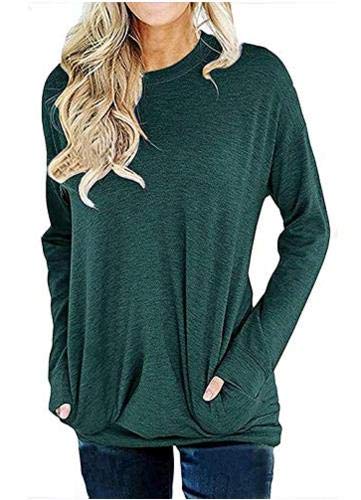 Unidear Women's Casual Long Sleeve Blouse - Round Neck Loose Fit Lightweight Top for Work, Travel & Everyday Wear