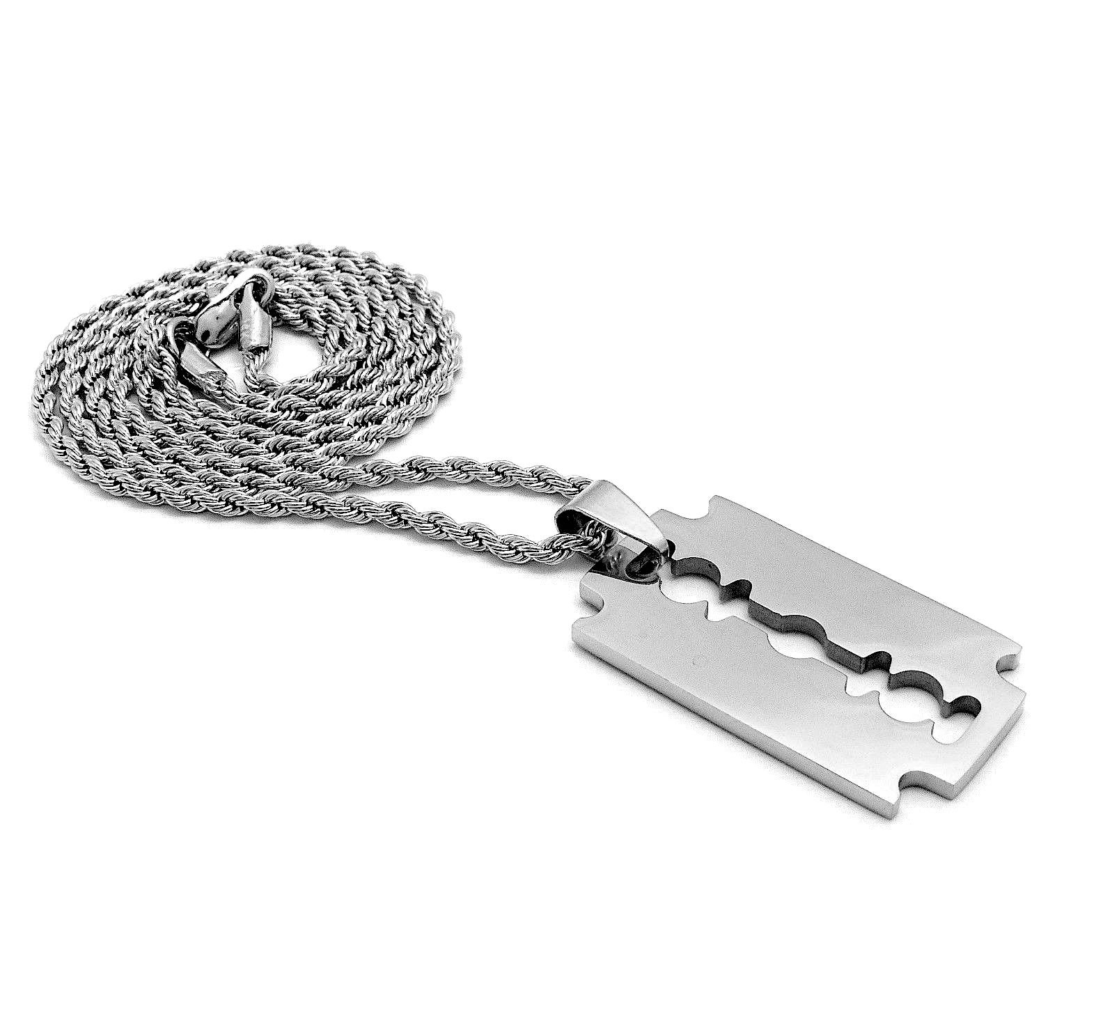 Men's Hip Hop Razor Blade Pendant Necklace - 24