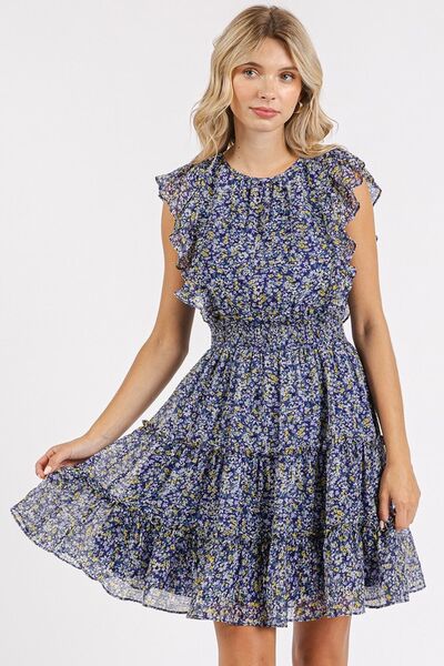 Mittoshop Ditsy Floral Print Ruffle Chiffon Mini Dress - Women's Summer Party Cocktail Dress for Beach Vacation & Date Night