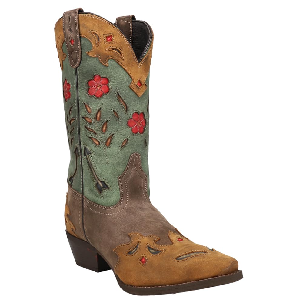 Laredo Women's Miss Kate Floral Tooled Inlay Snip Toe Dress Boots - Mid Calf, Mid Heel 2-3
