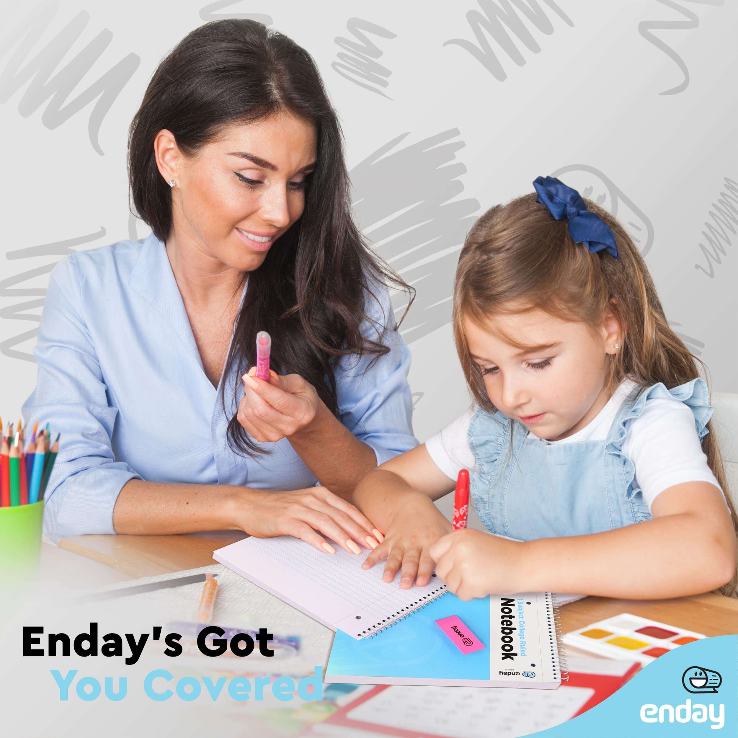 Enday College Ruled Notebook 6-Pack - 1 Subject Spiral Bound Hardcover Notebooks with 70 Lined Sheets for School, College & Office - Perfect for Note Taking, Journaling & Study Sessions