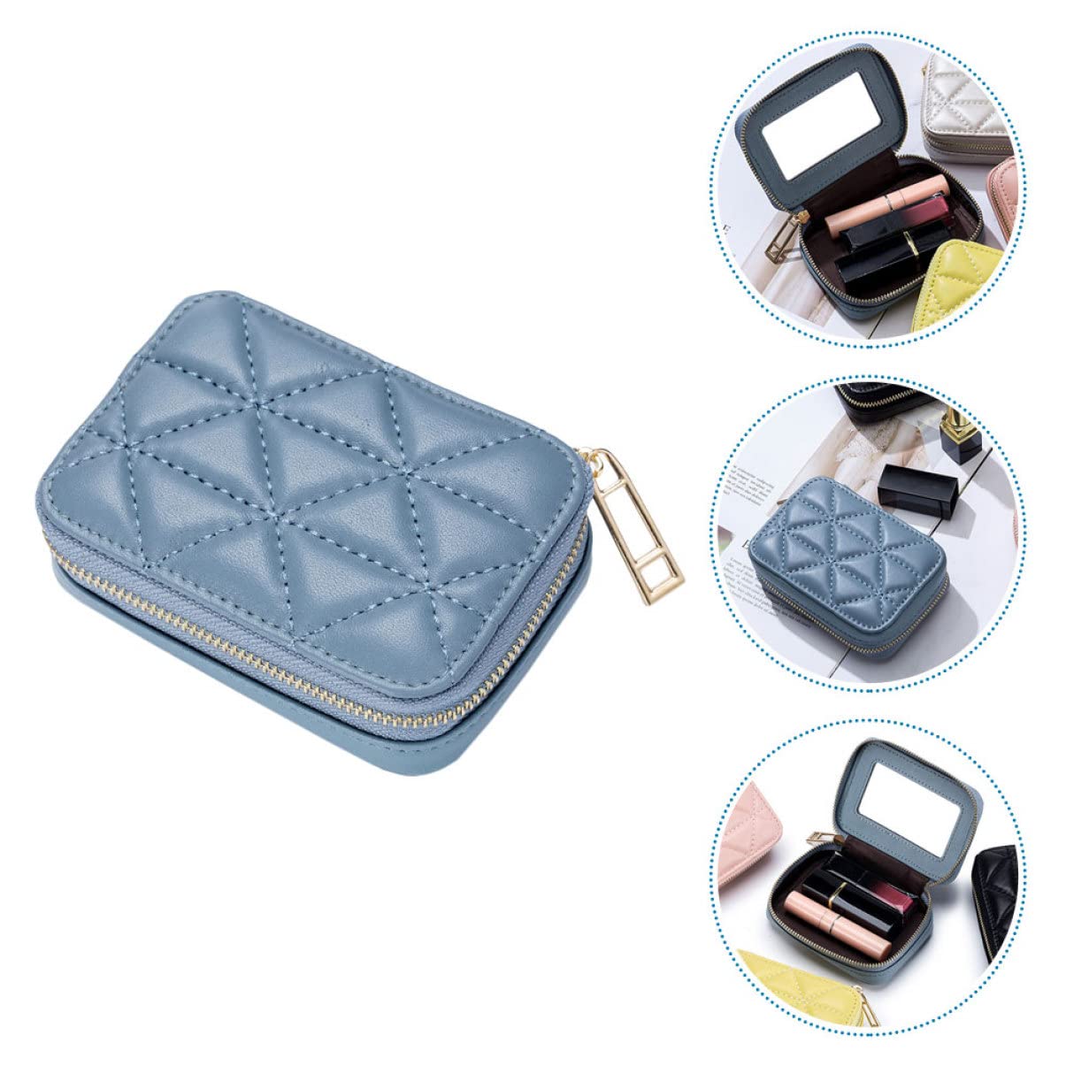 FRCOLOR PU Leather Lipstick Case with Mirror - Travel Makeup Bag & Lip Gloss Organizer for Purse | Perfect for On-the-Go Touch Ups & Cosmetic Storage